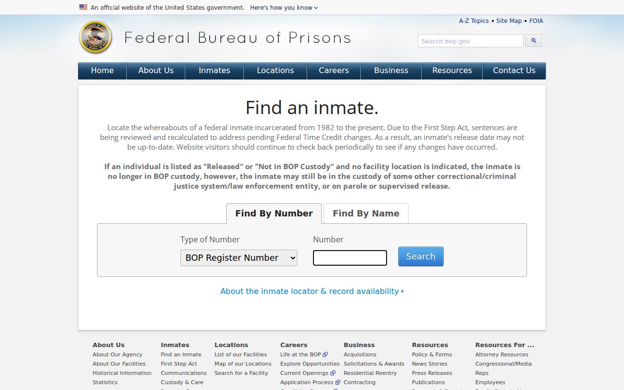 Federal Bureau of Prisons Inmate Locator