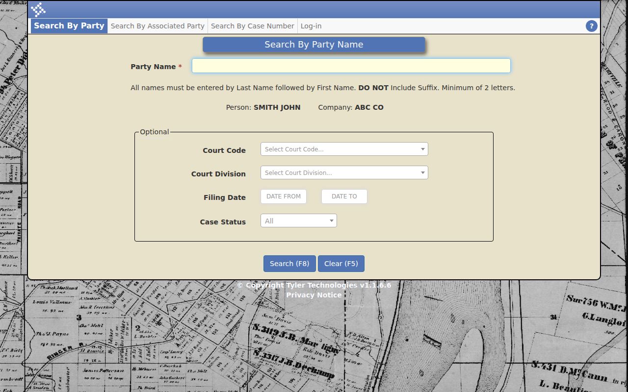 Whitfield County court party-name search form