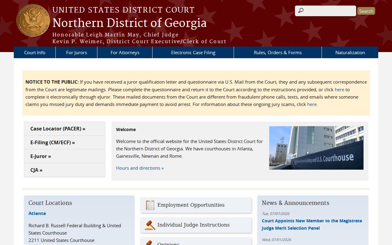 Northern District of Georgia federal court website