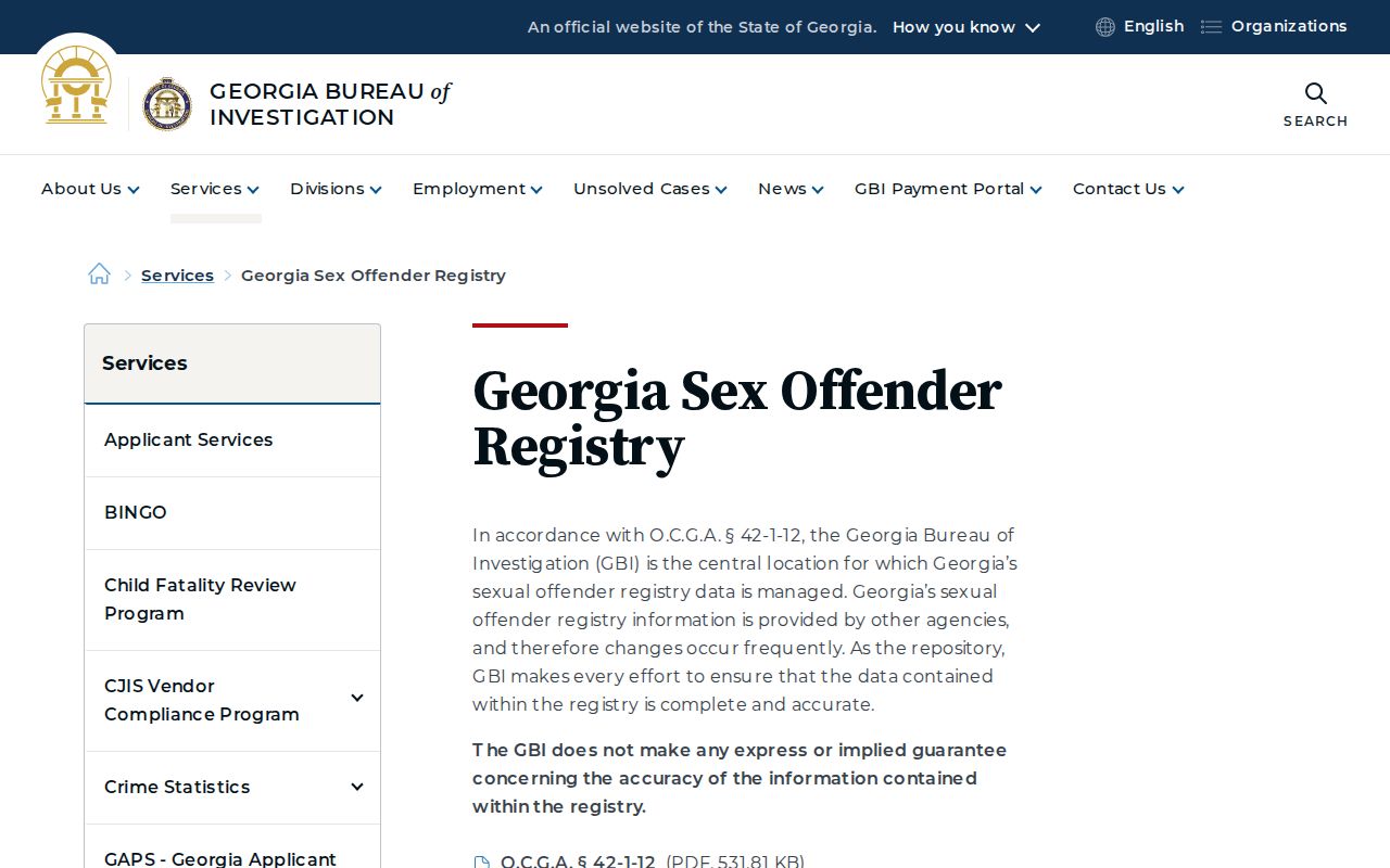 Georgia Bureau of Investigation sex offender registry program page